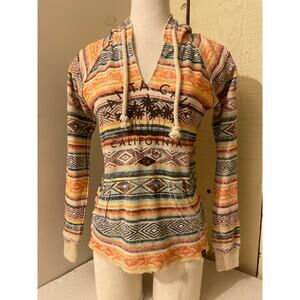 Techstyles California Hoodie Aztec Print Pullover Drawstring Hooded Top S/M‎